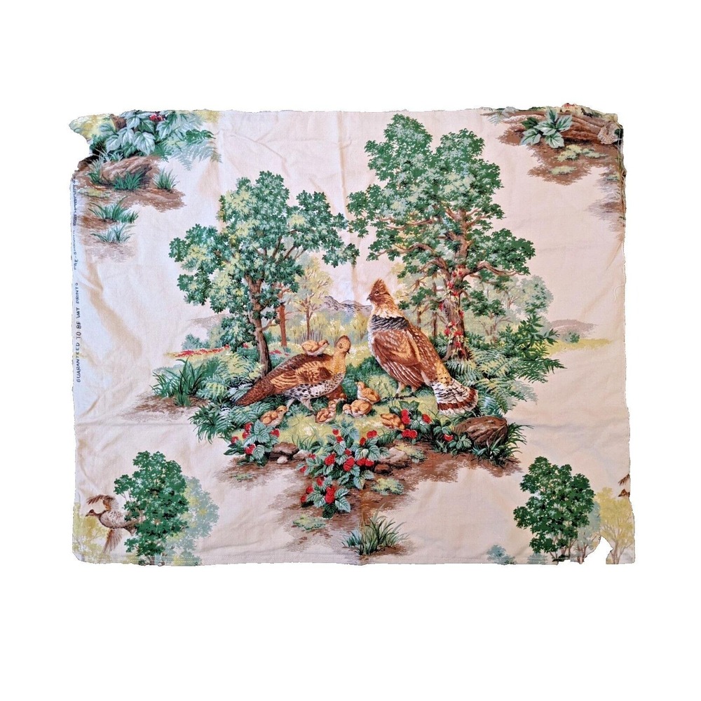 Vintage Trapunto Quilted Pheasant Grouse Birds Fabric Panel 22x19" Hunting Lodge